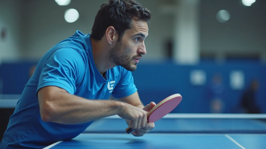 Specialist coach demonstrating the correct arm movement technique in table tennis